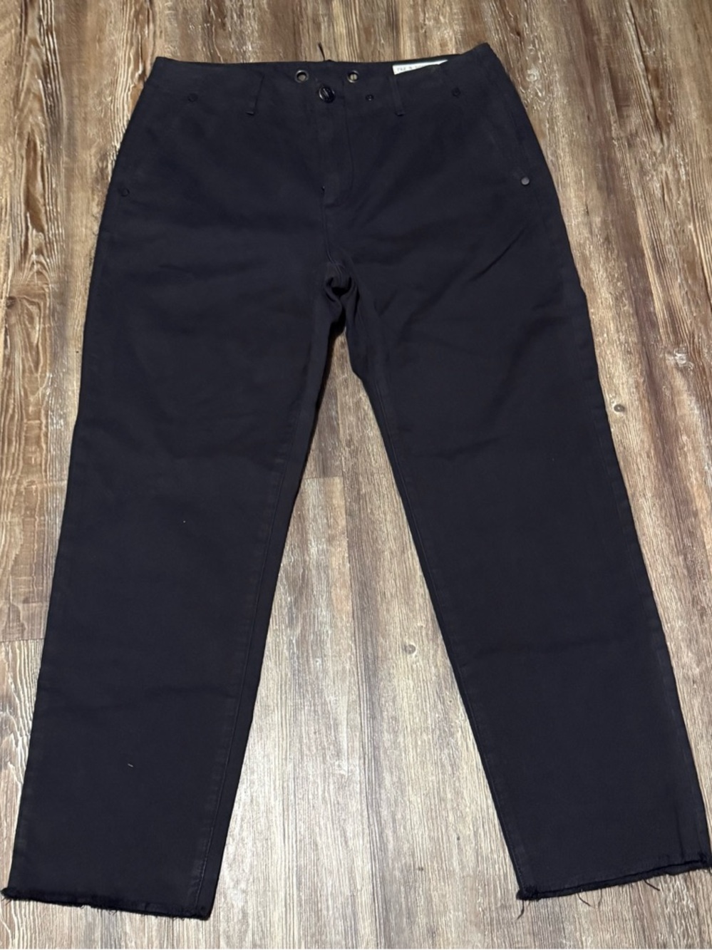 Rag & Bone Twill Pants Women's 28 Black Two Button Utility Pocket Raw Hem